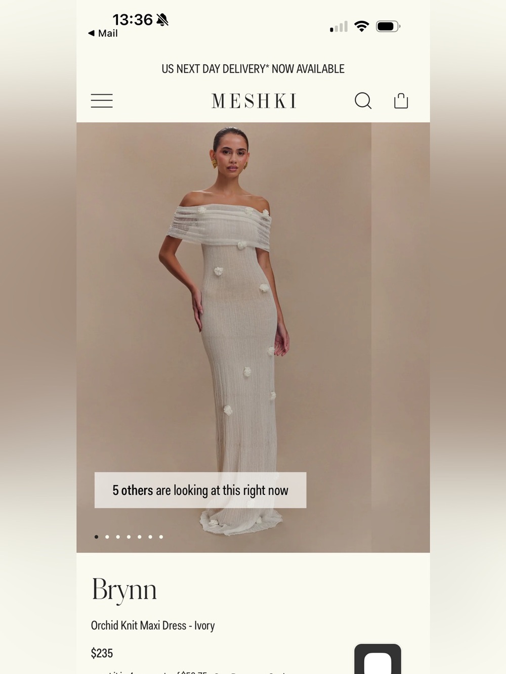 Meshki Brynn Ivory Off-Shoulder Knit Maxi Dress